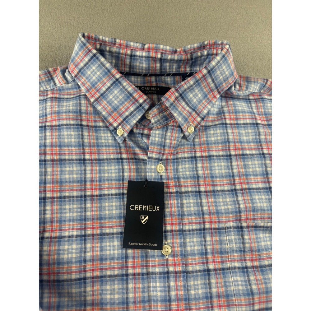Cremieux Classics Mens XL Blue Orange Plaid Cotton Button Down Shirt NWT